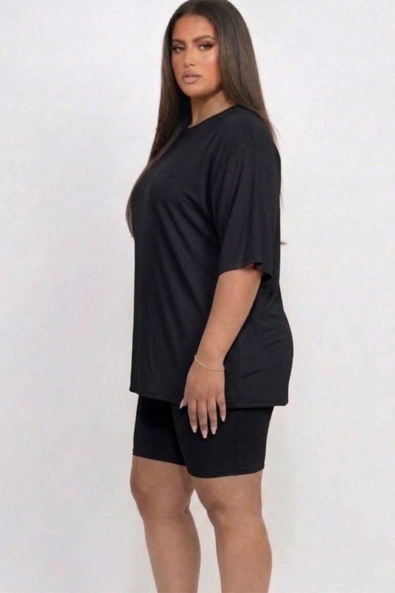 Plus Size Loose Fit Top & Bike Shorts Set