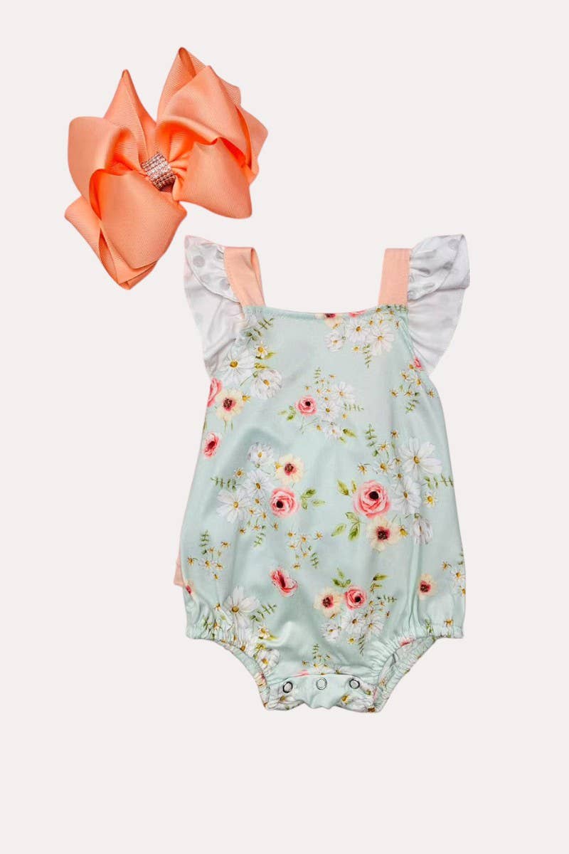 Pastel tones floral sleeveless ruffle baby romper 1168WY