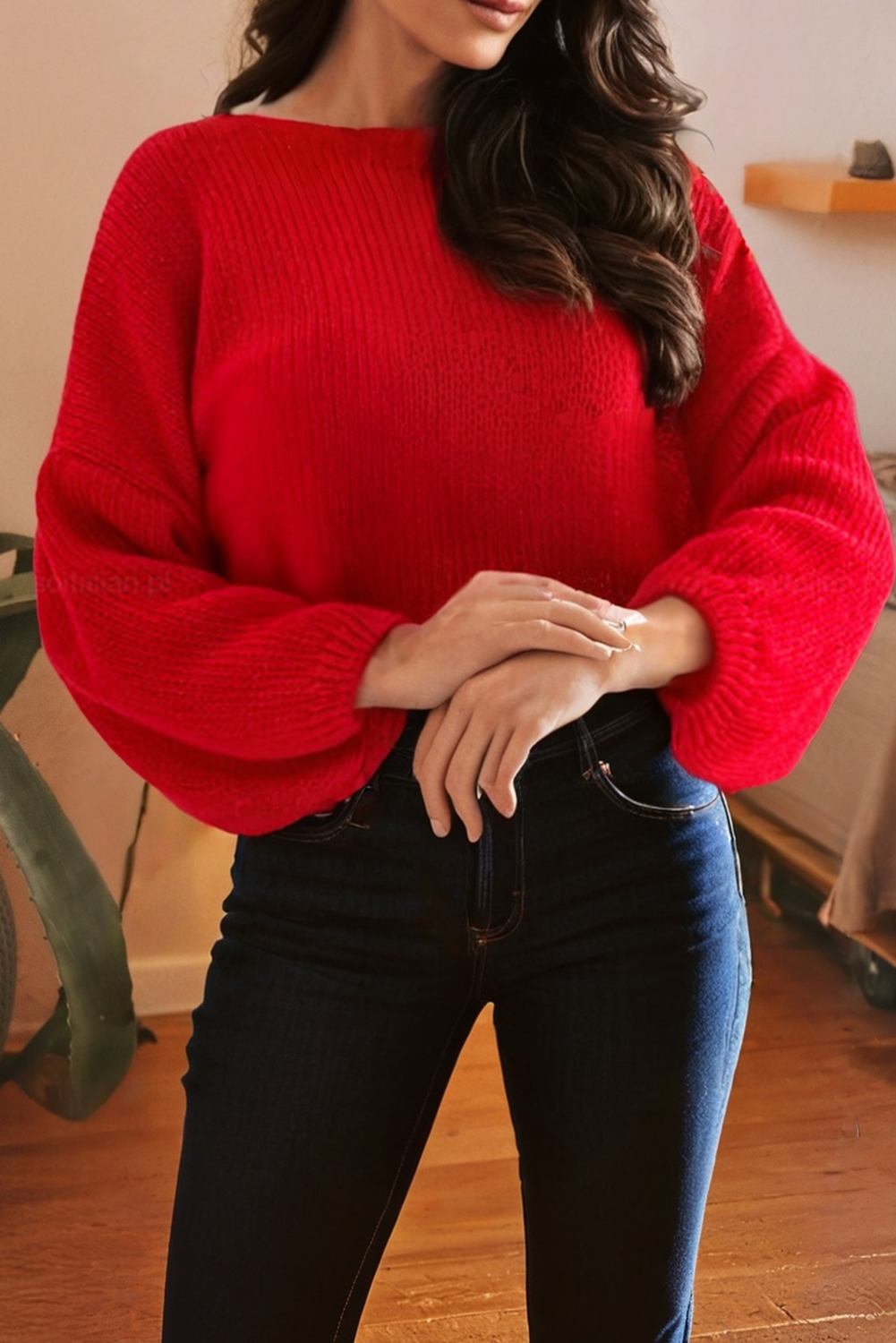 LDC Valentines Day Bow Backless Bubble Sleeve Sweater