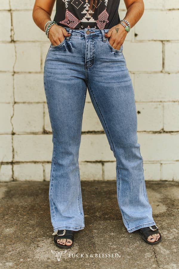 Plus Size Light Stone Wash High Rise Boot Cut Jeans (30in)