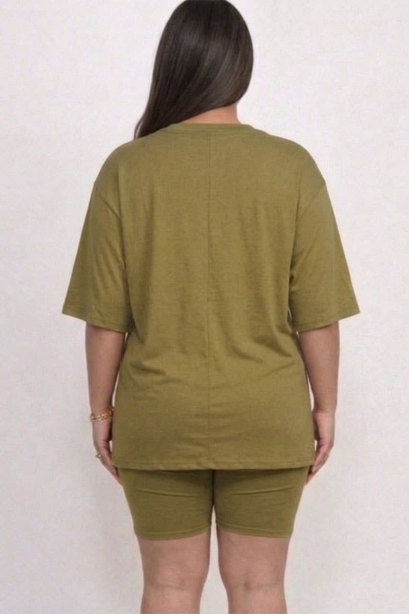 Plus Size Loose Fit Top & Bike Shorts Set