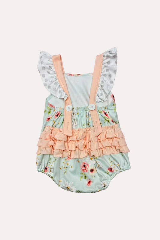 Pastel tones floral sleeveless ruffle baby romper 1168WY