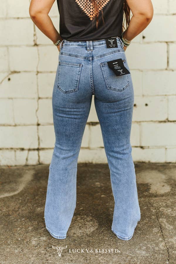 Plus Size Light Stone Wash High Rise Boot Cut Jeans (30in)