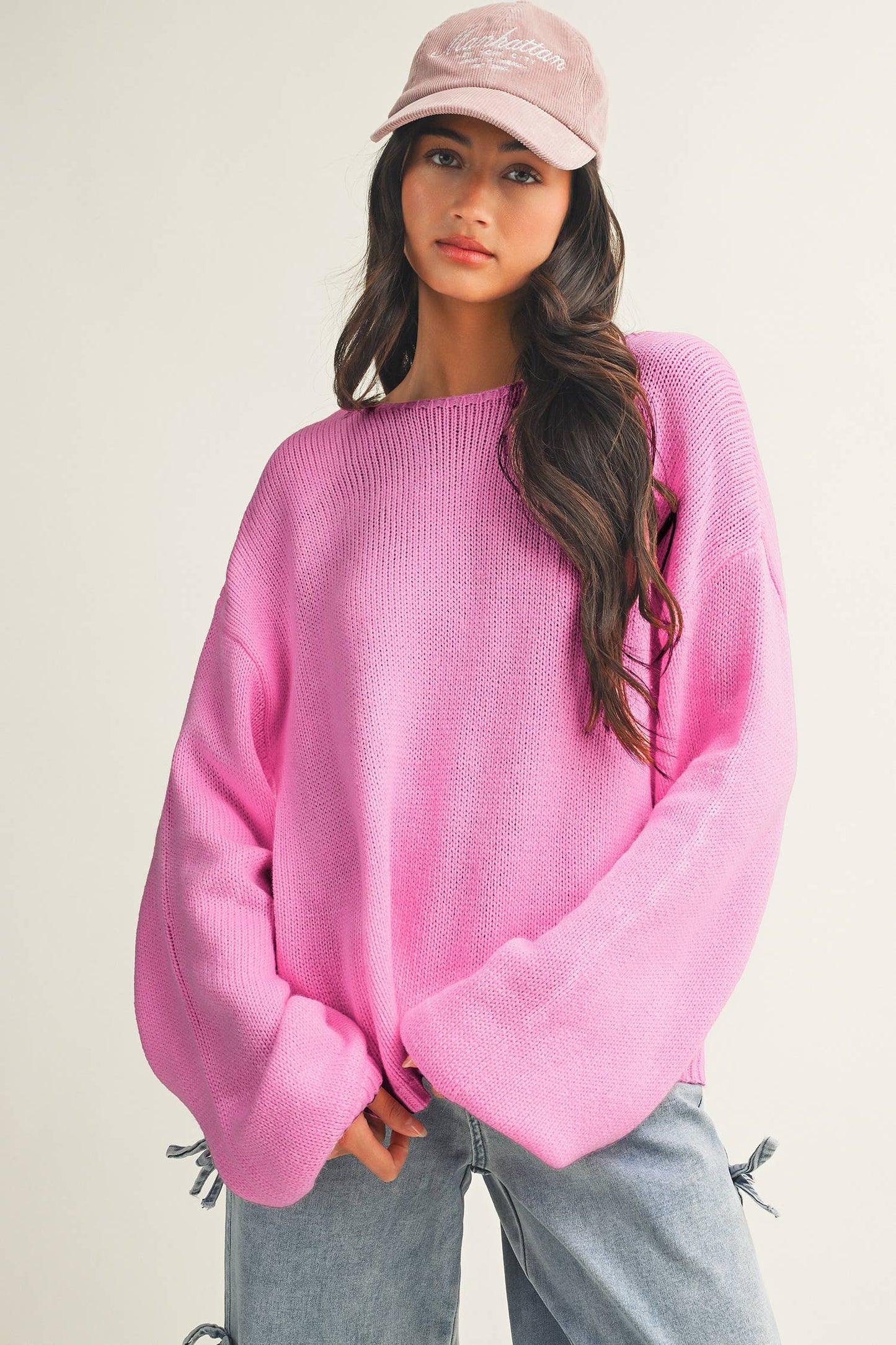 LDC Valentines Day Bow Backless Bubble Sleeve Sweater