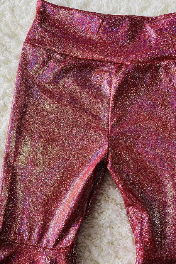 Red metallic leather bell bottoms girls pant