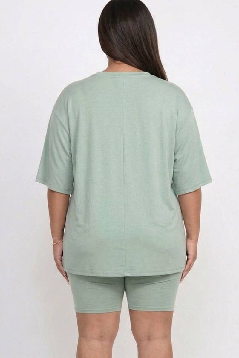 Plus Size Loose Fit Top & Bike Shorts Set