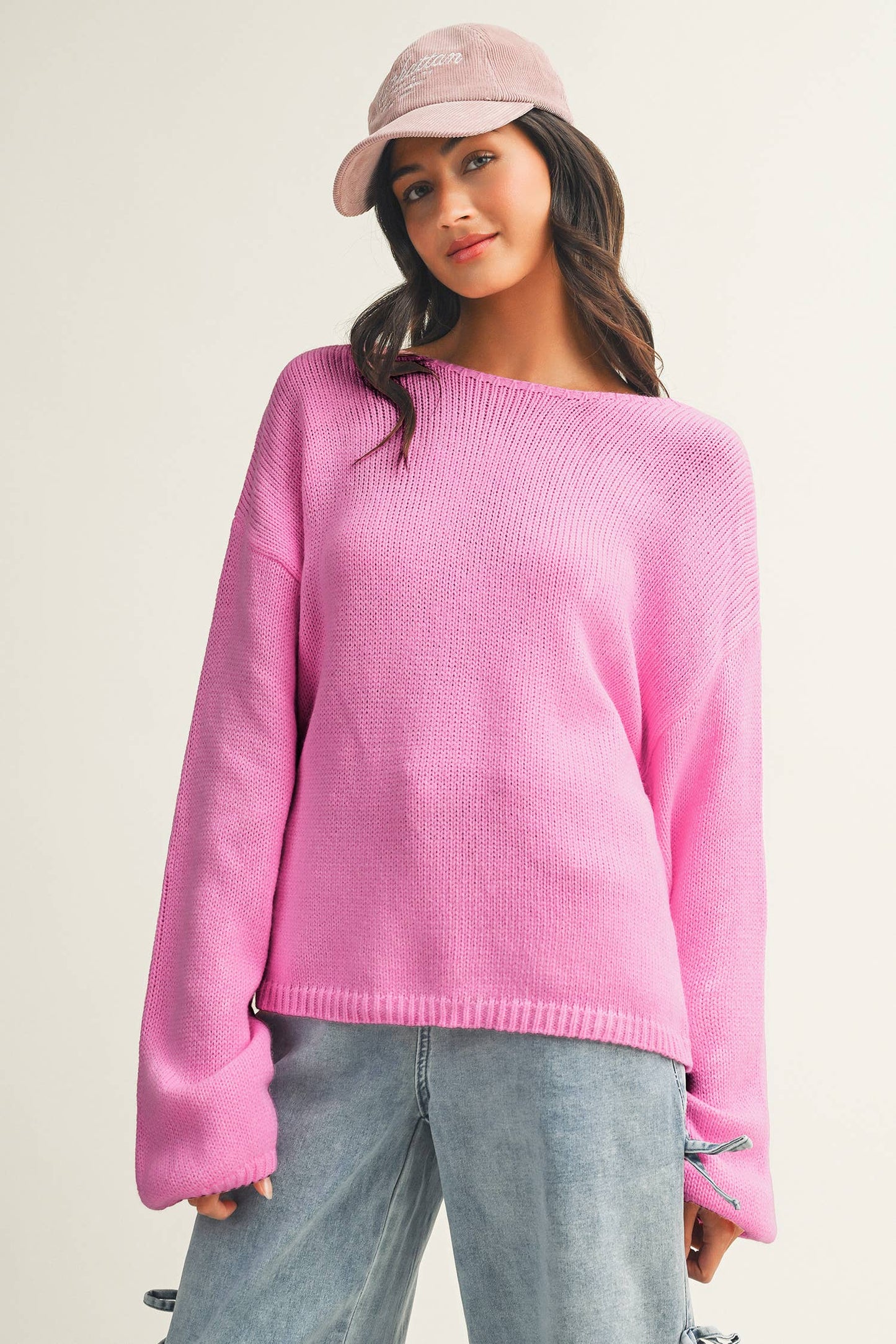 LDC Valentines Day Bow Backless Bubble Sleeve Sweater