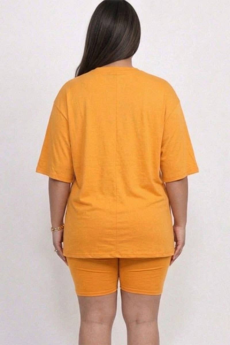 Plus Size Loose Fit Top & Bike Shorts Set