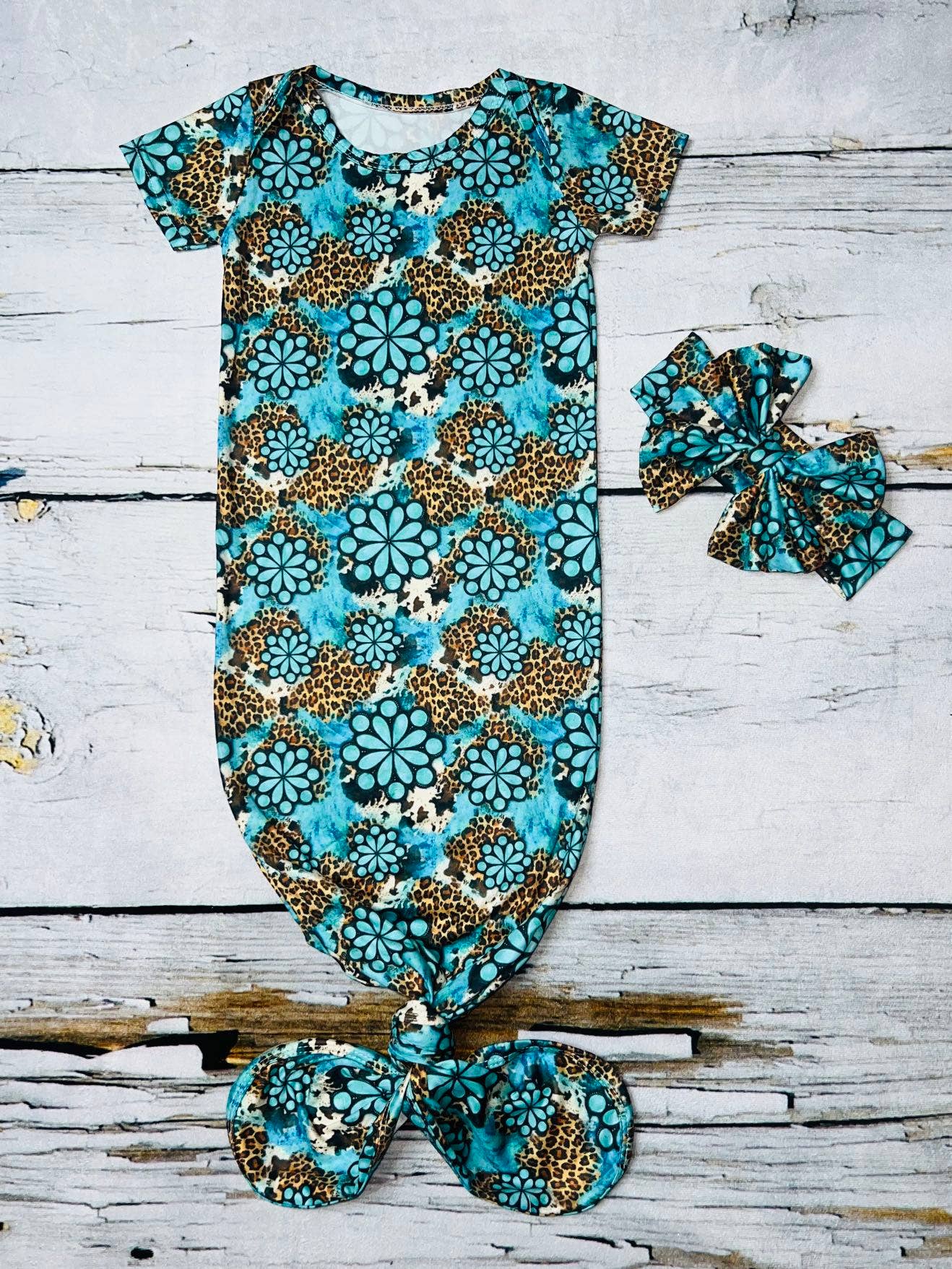 Turquoise & leopard print gown w/matching headband DLH1215-0