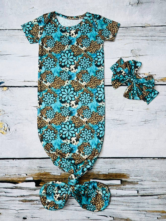 Turquoise & leopard print gown w/matching headband DLH1215-0