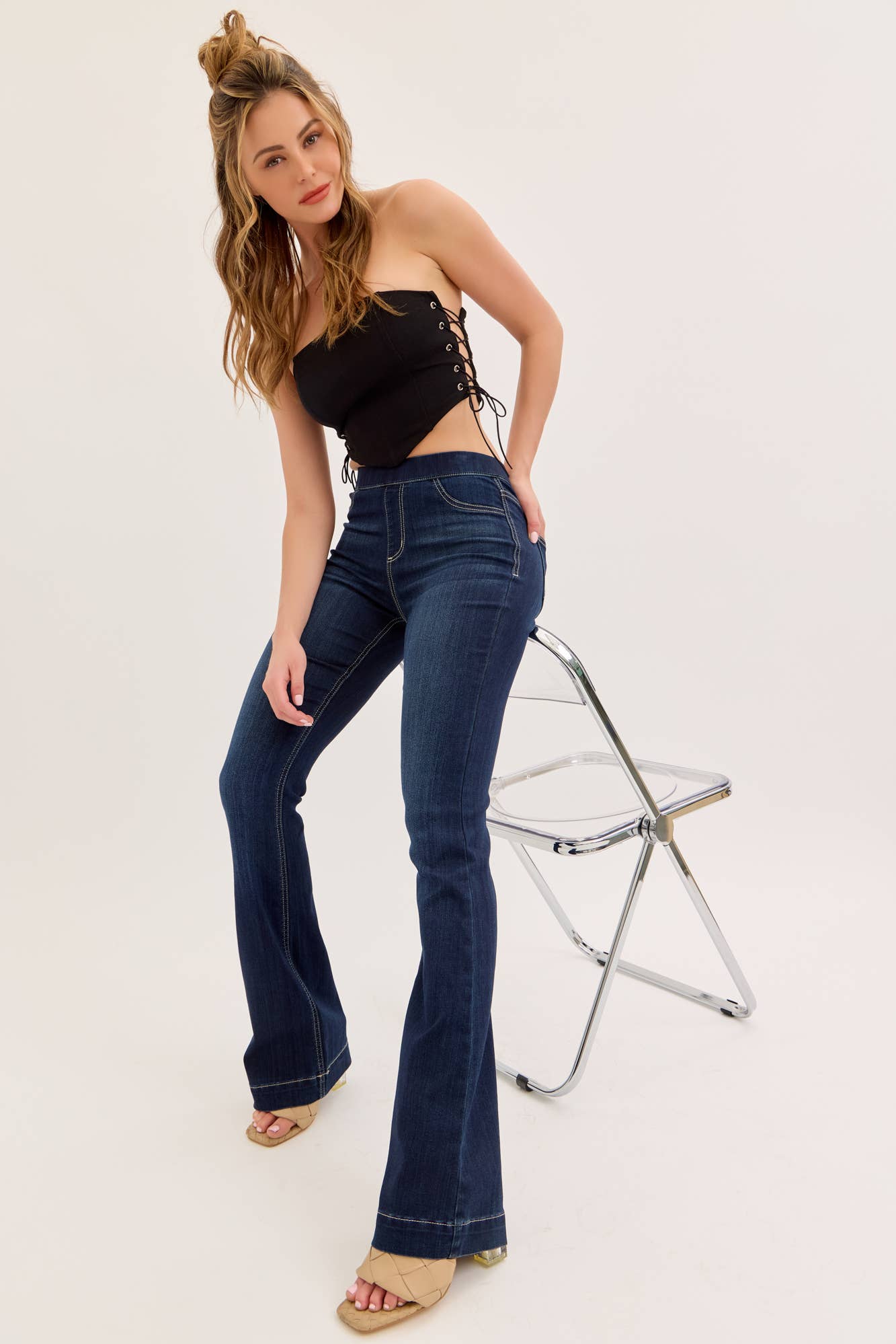 High Rise Dark Pull On Flare Jegging [AB37211DK]