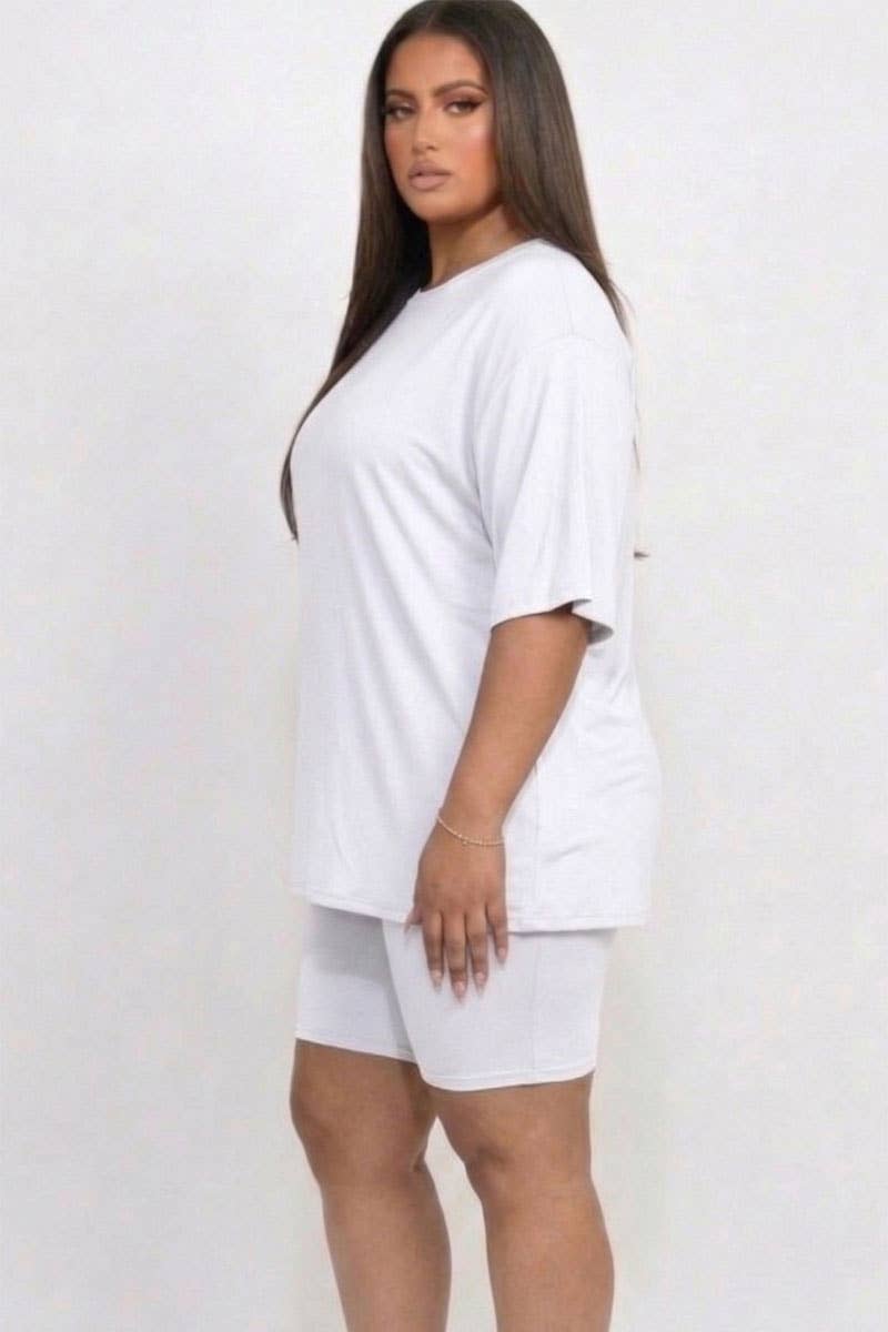 Plus Size Loose Fit Top & Bike Shorts Set