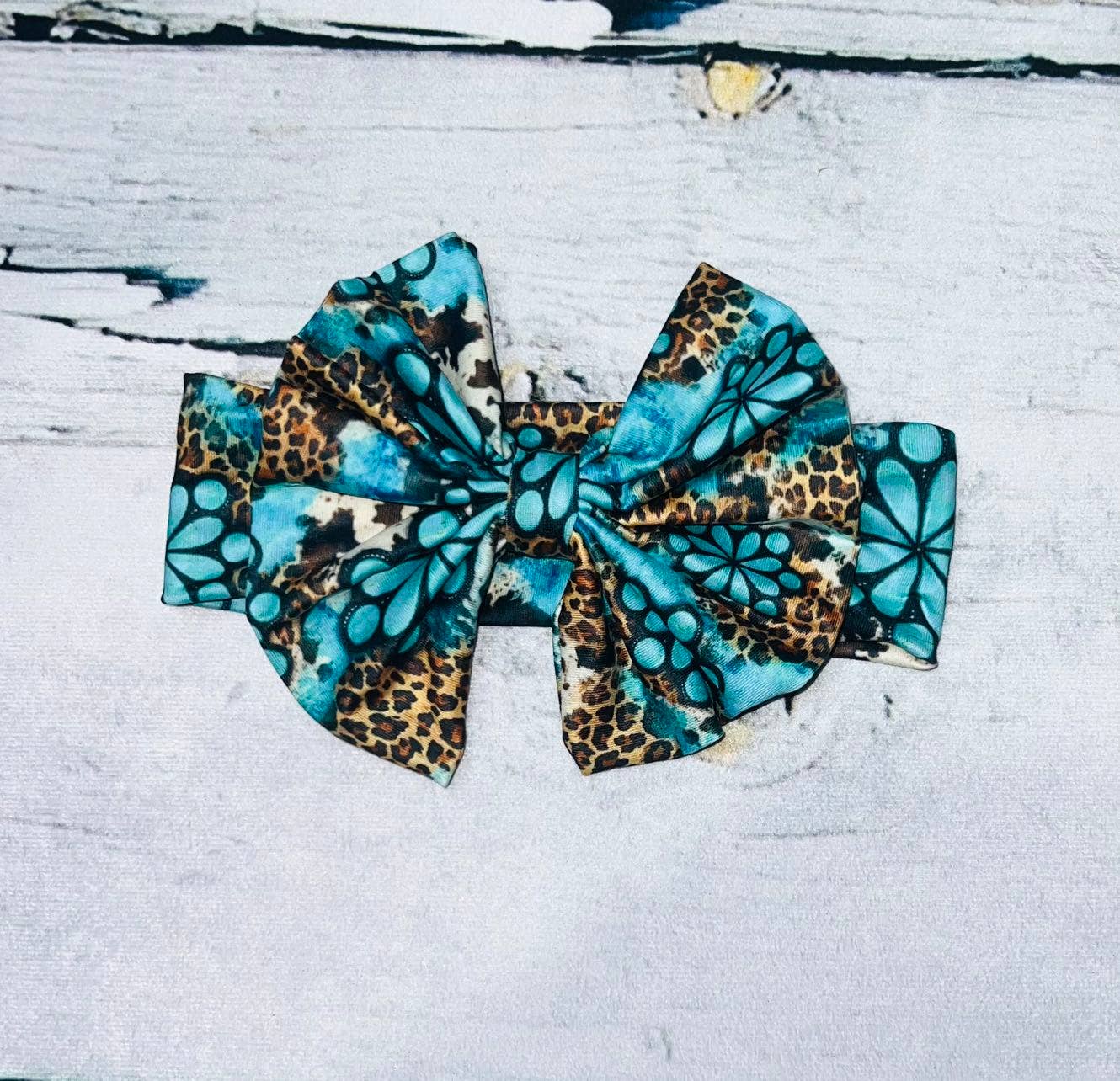 Turquoise & leopard print gown w/matching headband DLH1215-0