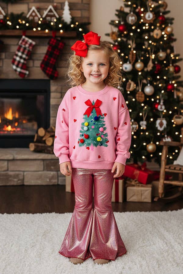 Red metallic leather bell bottoms girls pant