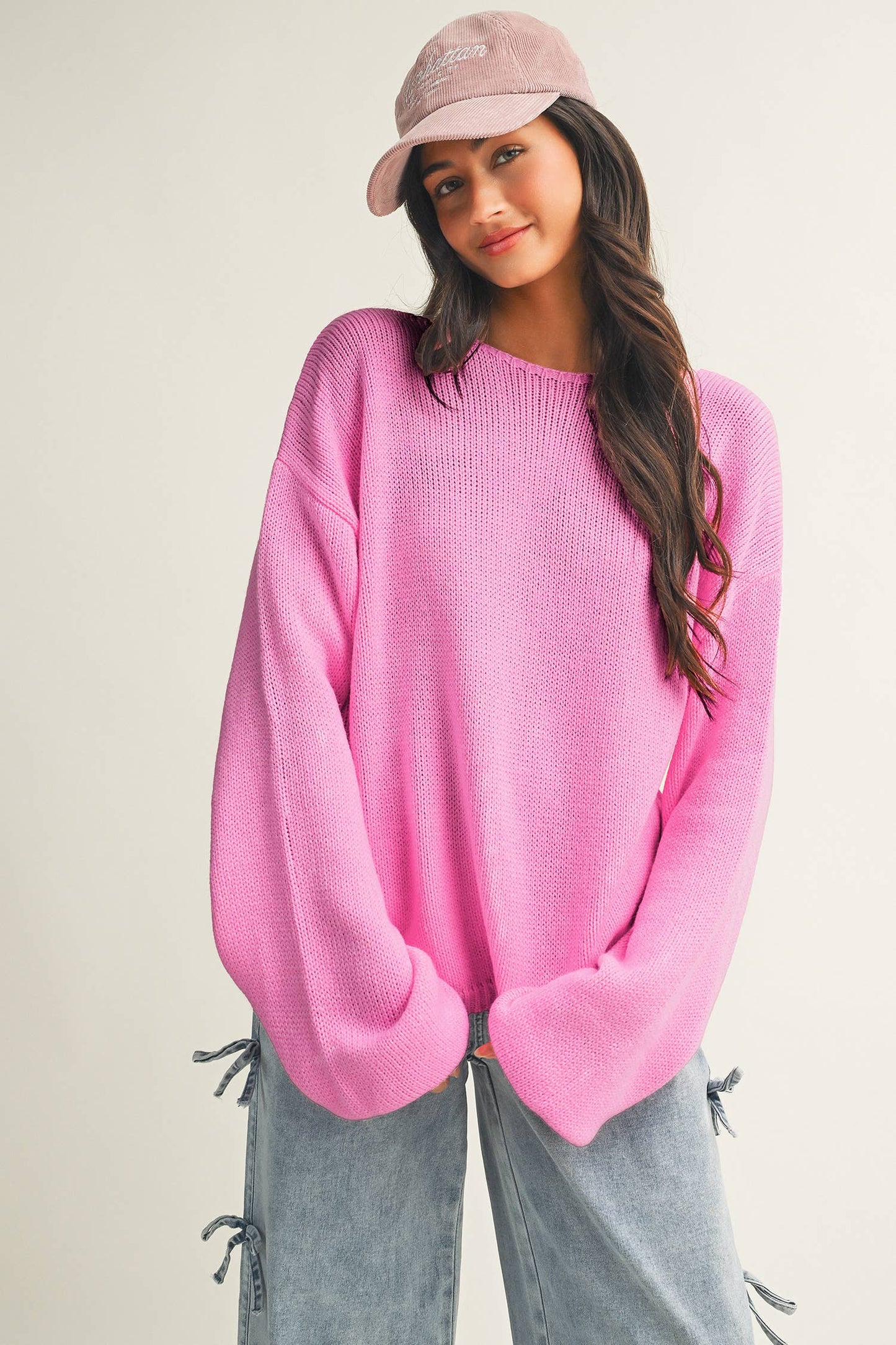 LDC Valentines Day Bow Backless Bubble Sleeve Sweater