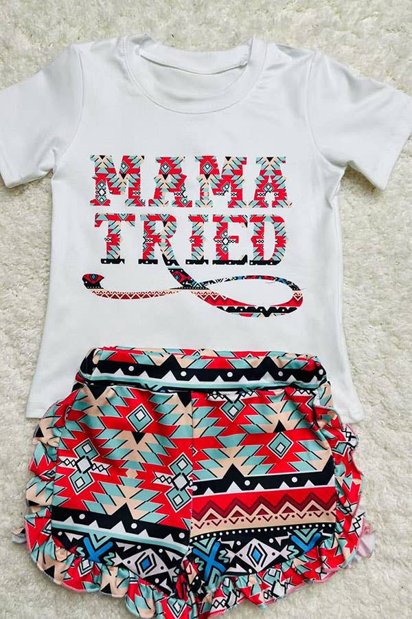 DLH1215-12 "MAMA TRIED" Aztec top & short 2pc sets