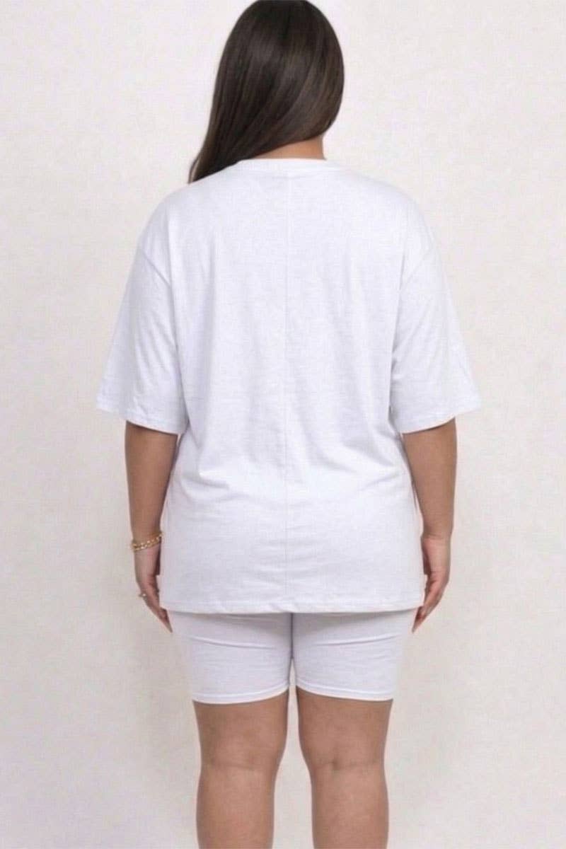 Plus Size Loose Fit Top & Bike Shorts Set