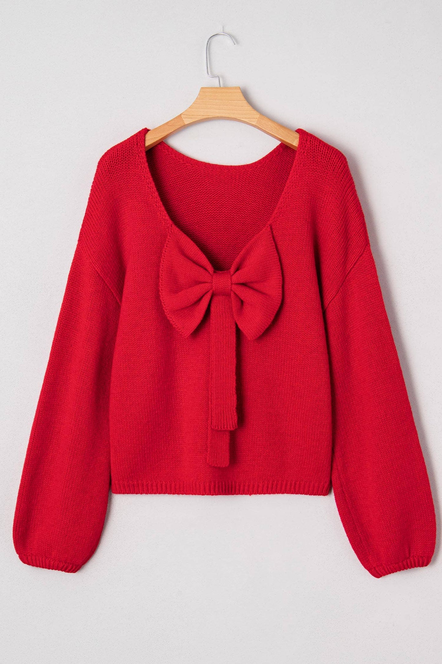 LDC Valentines Day Bow Backless Bubble Sleeve Sweater