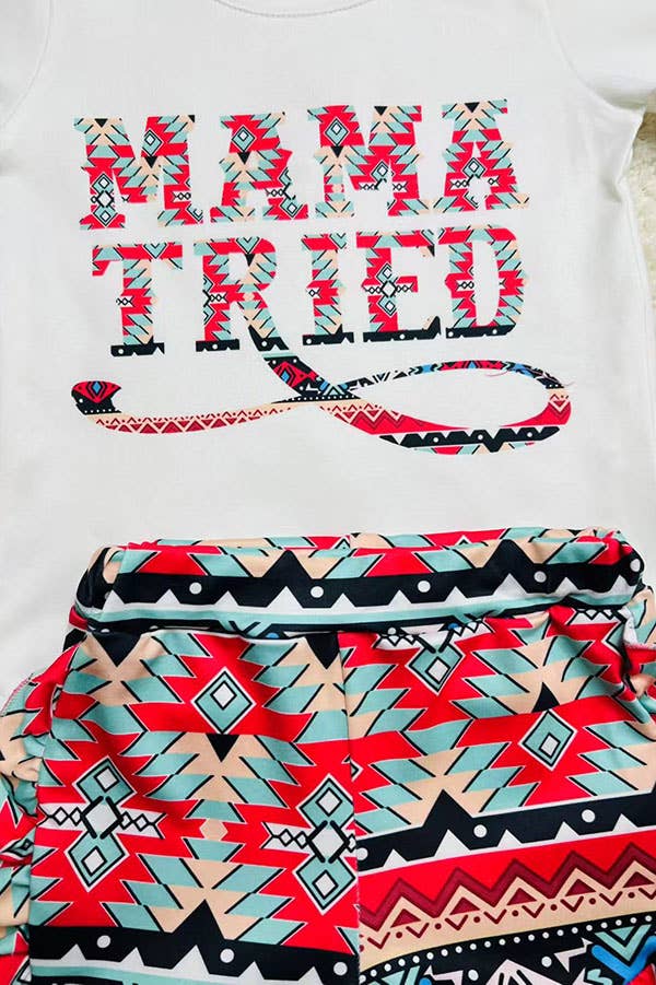 DLH1215-12 "MAMA TRIED" Aztec top & short 2pc sets