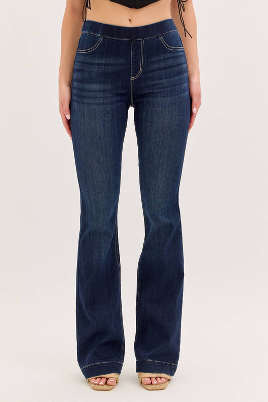 High Rise Dark Pull On Flare Jegging [AB37211DK]