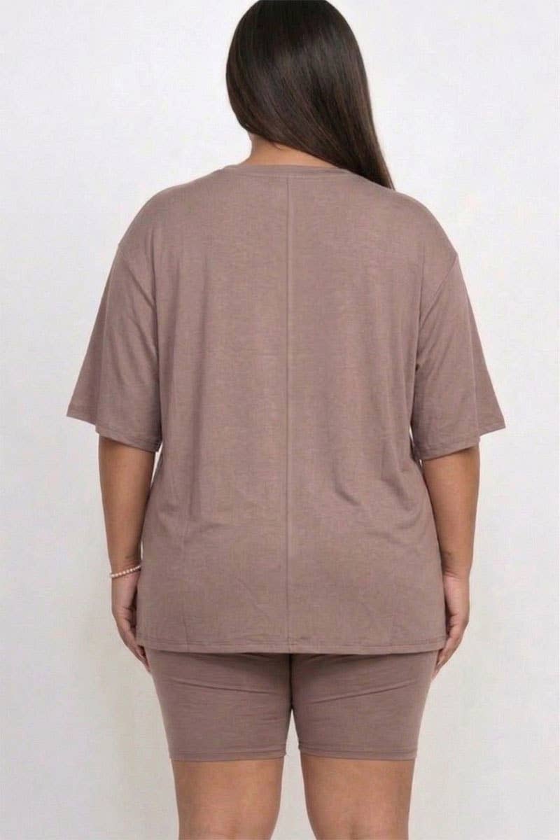 Plus Size Loose Fit Top & Bike Shorts Set