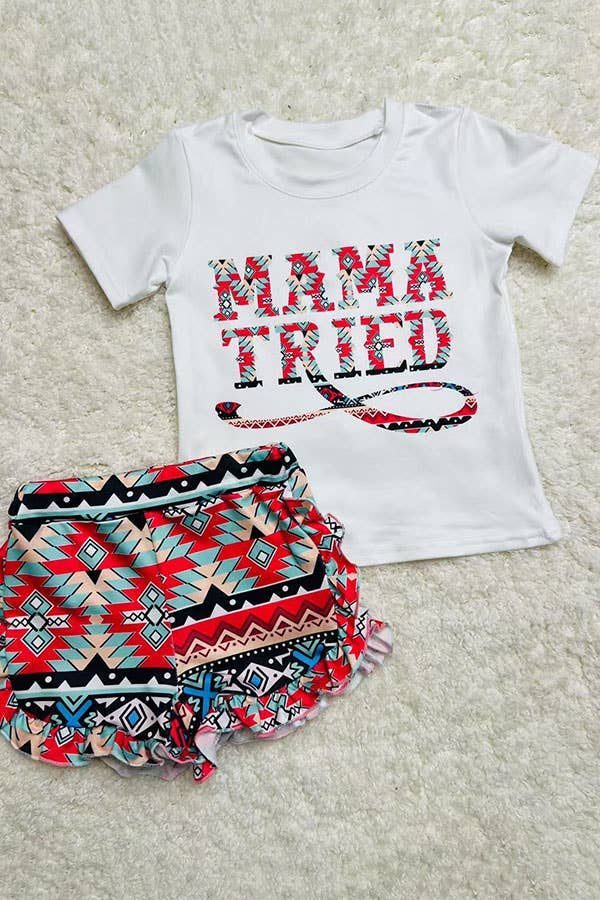 DLH1215-12 "MAMA TRIED" Aztec top & short 2pc sets