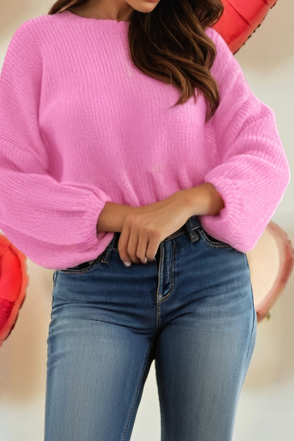 LDC Valentines Day Bow Backless Bubble Sleeve Sweater