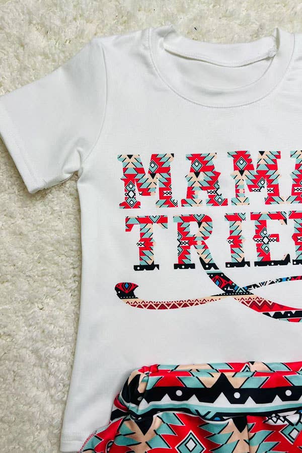 DLH1215-12 "MAMA TRIED" Aztec top & short 2pc sets